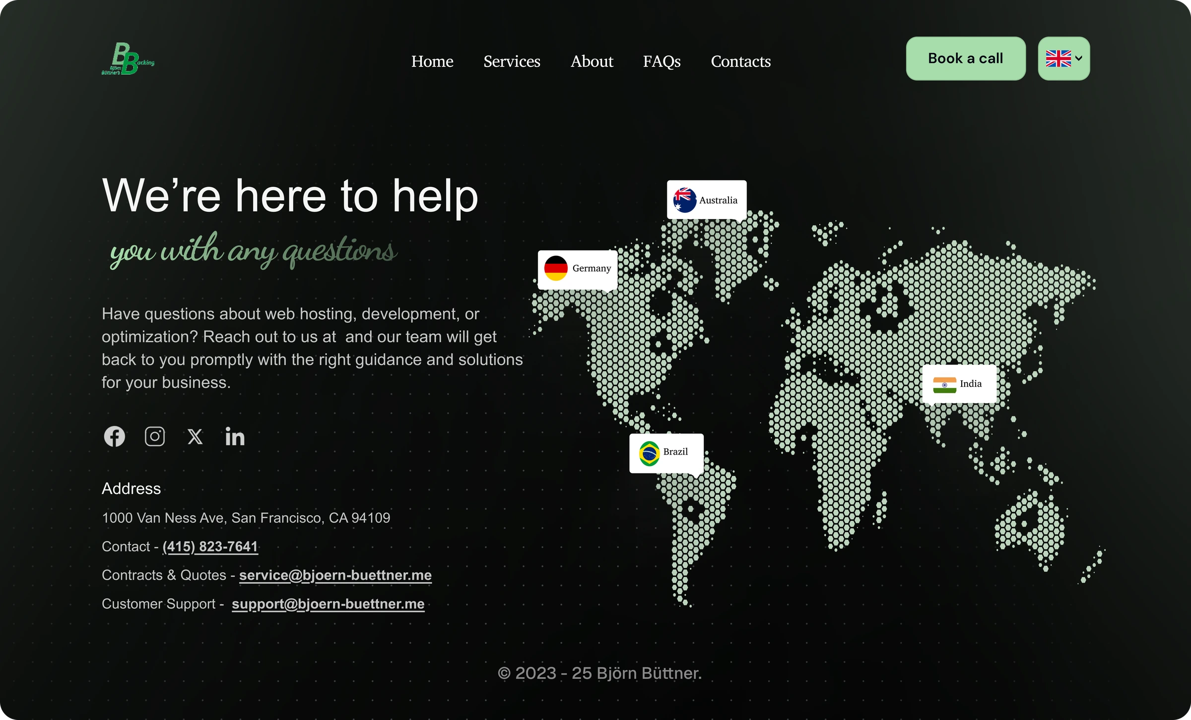BB's Backing dark mode contact page
